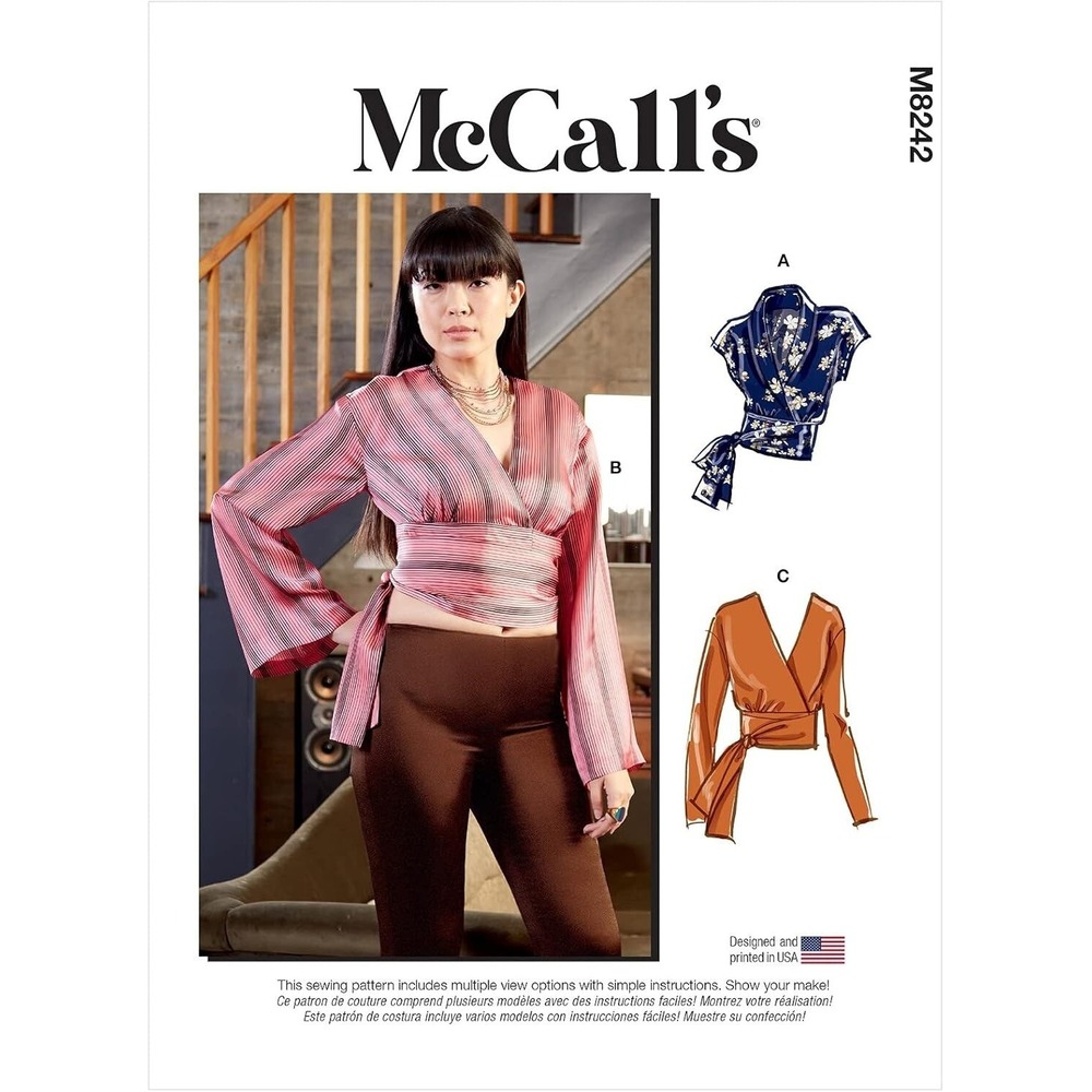 Misses Wrap Tops Sewing Pattern McCalls M8242 Sizes 16-28 Multiple Style Options